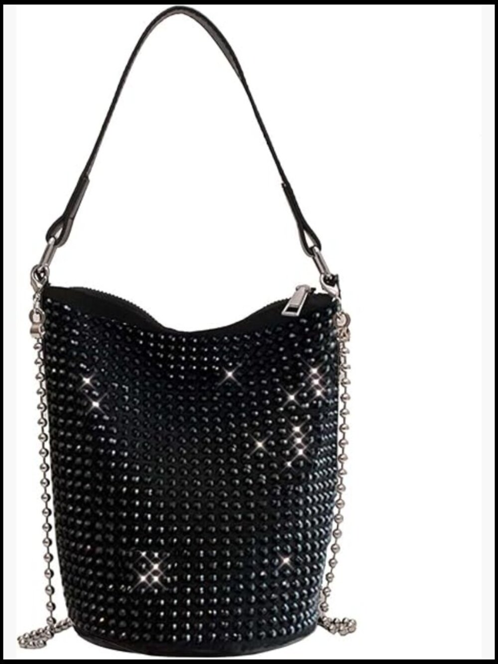 Sparkly Rhinestone Studded Bucket Hobo Bag Crossbody Clutch Evening Purse